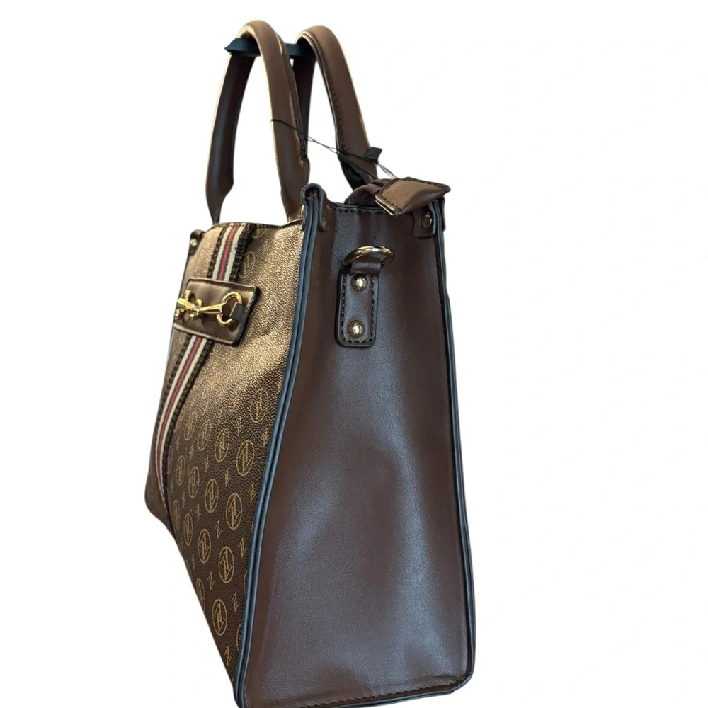 NEW‎ Adrienne Vittadini Signature Sport Collection Satchel Monogram Chocolate